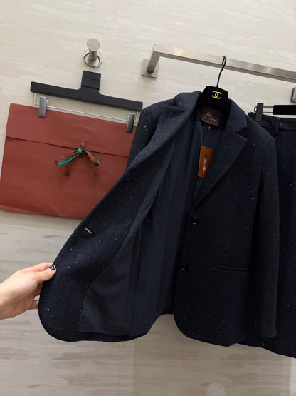 LP Blend Suit Set Dark Blue Spotted Wool 346557