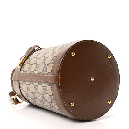 GG Supreme Monogram Azalea Sakai Calfskin Small Horsebit 1955 Drawstring Bucket Bag Beige Ebony Brown Sugar