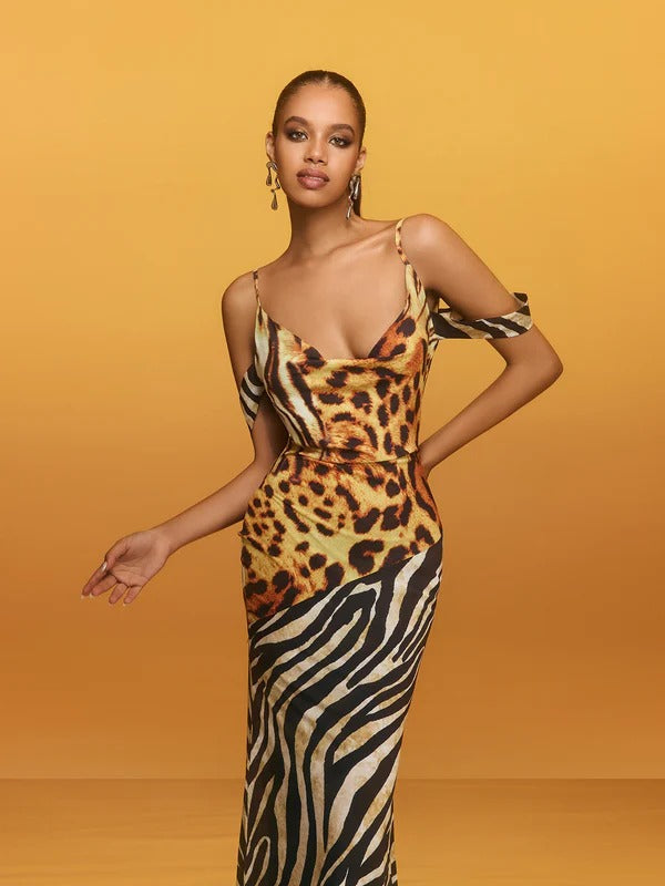Blyxar Cowl Neck Leopard Maxi Dress