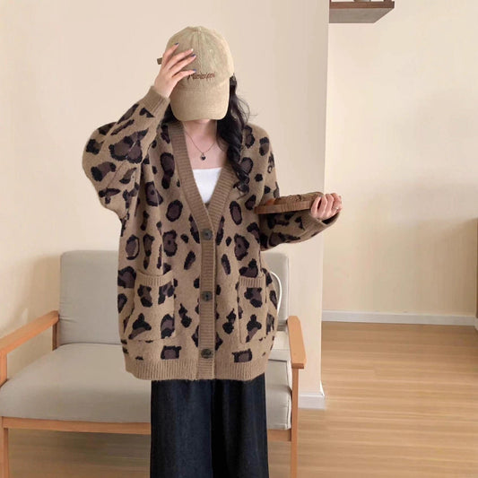 Women's Alpaca Knit Cardigan Loose Fit Winter Sweater