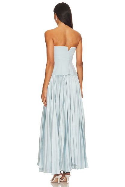 Luciana Strapless Ruched Maxi Dress In Blue