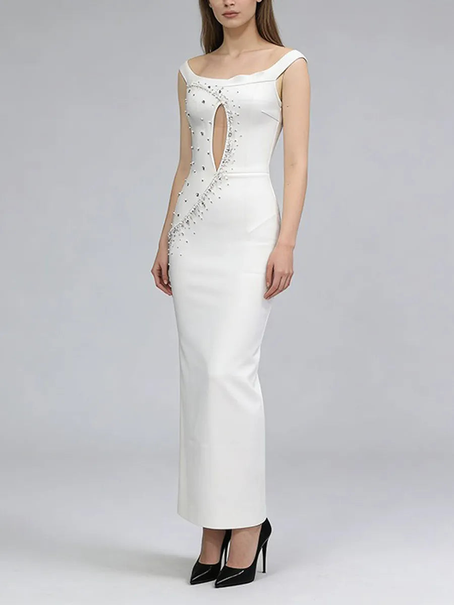 Avalynn Sleeveless Beaded Cutout Maxi Dress
