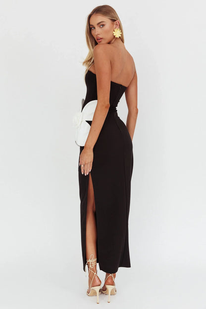No Competition Oversized Flower Maxi Dress Black