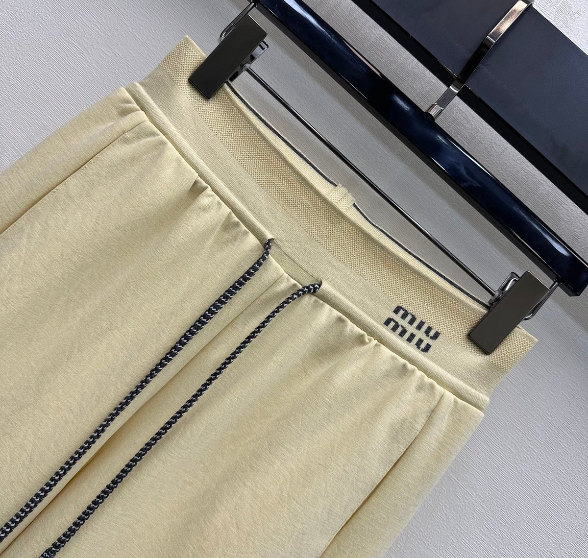 Miu Drawstring Webbing Pants Vanilla Tencel Cotton Fabric 350205