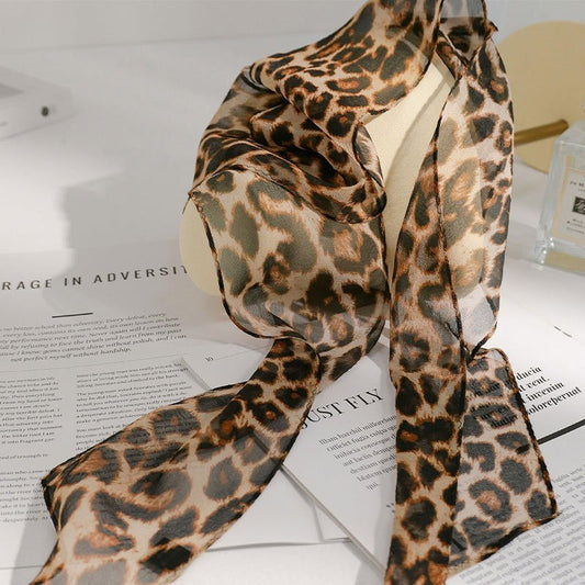 Leopard Print Mulberry Silk Ribbon Scarf