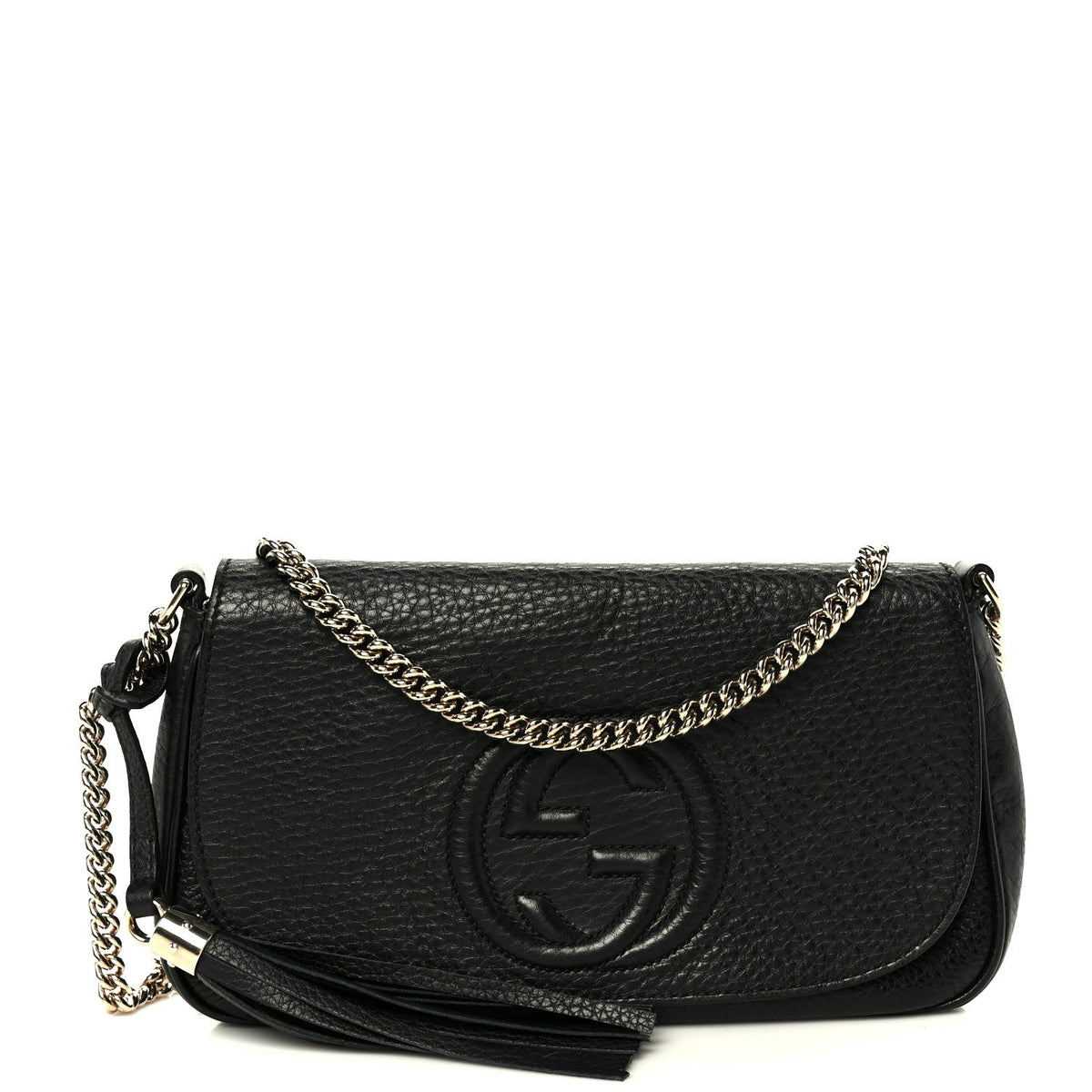 Pebbled Calfskin Medium Soho Flap Crossbody Black