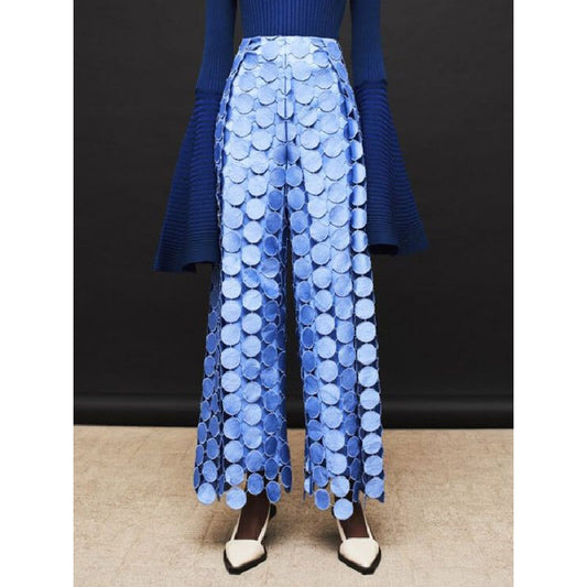 High Waisted Wide Leg Hollow Polka Dot Solid Color Pants Trousers
