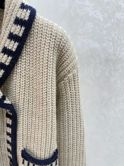 Chanel 2025 Cardigan Beige Blue Wool