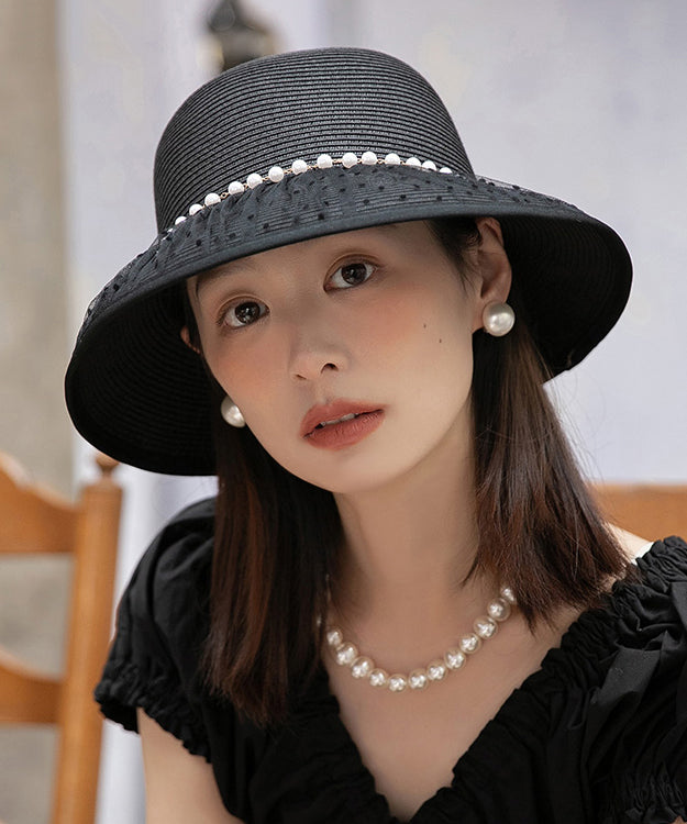 Summer Black French Elegant Nail Bead Sunshade Hat