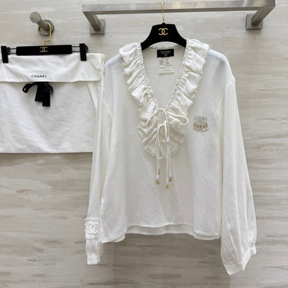 CC Pleated Shirt White Cotton Linen 343303