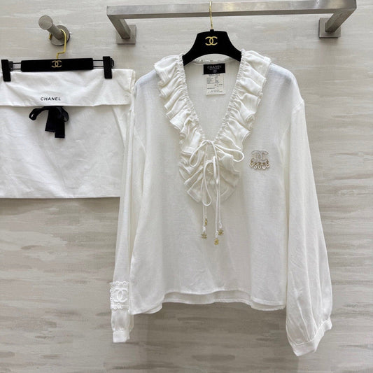 CC Pleated Shirt White Cotton Linen 343303