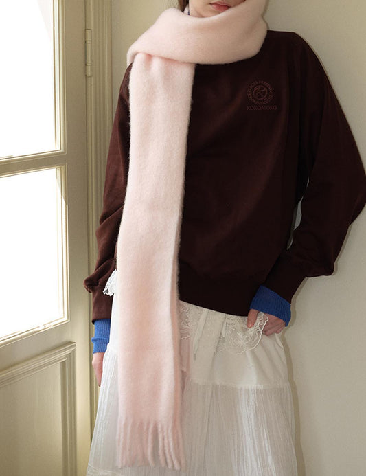 Winter Solid Color Soft Tassel Wool Blend Scarf
