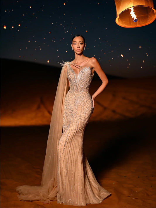 Champagne Embellished Gown Dress