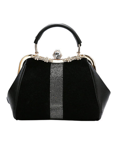 Boutique Black Zircon Patchwork Faux Leather Tote Handbag