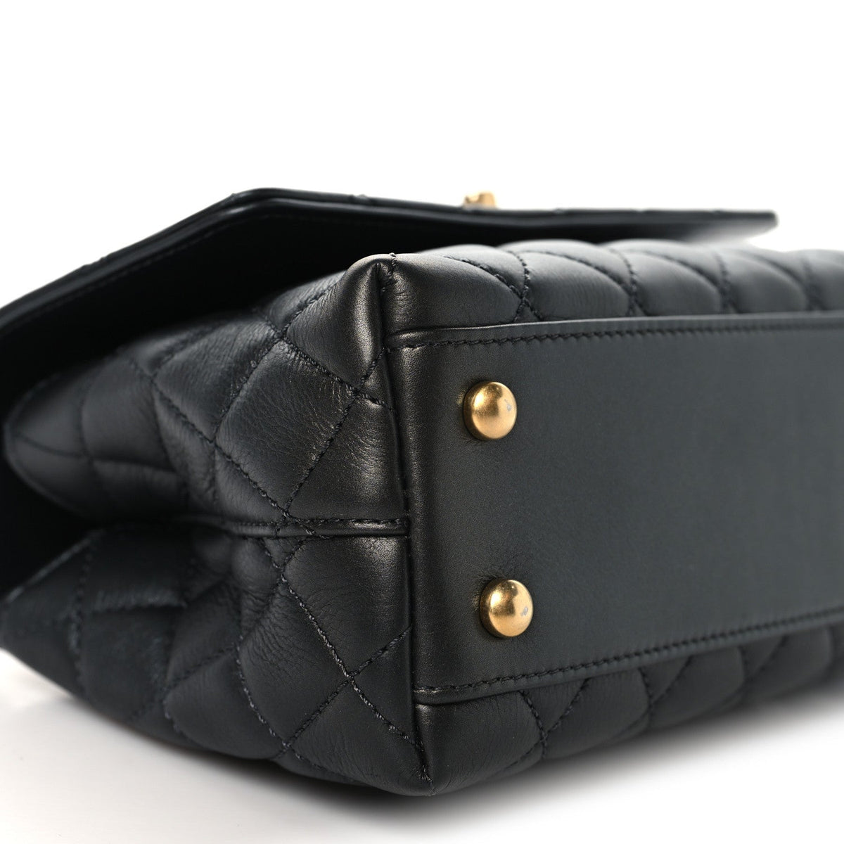 Calfskin Strass Quilted Mini Coco Handle Flap Dark Silver