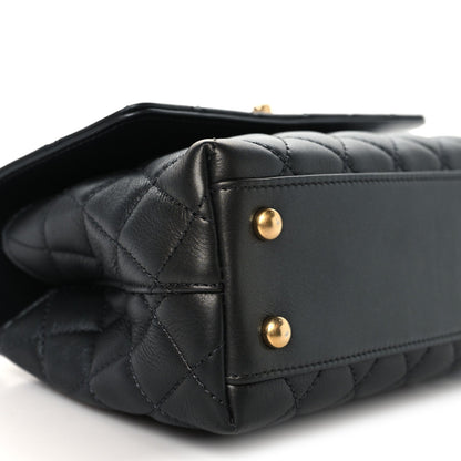 Calfskin Strass Quilted Mini Coco Handle Flap Dark Silver