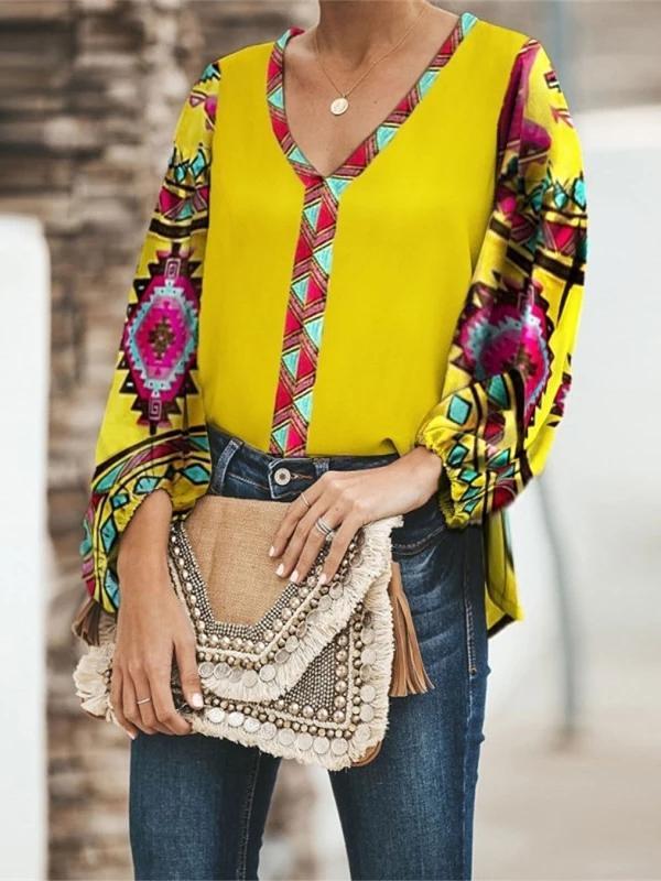 Autumn Floral Print Loose Casual Long-Sleeved Women Shirt Tops