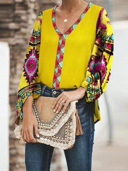Autumn Floral Print Loose Casual Long-Sleeved Women Shirt Tops