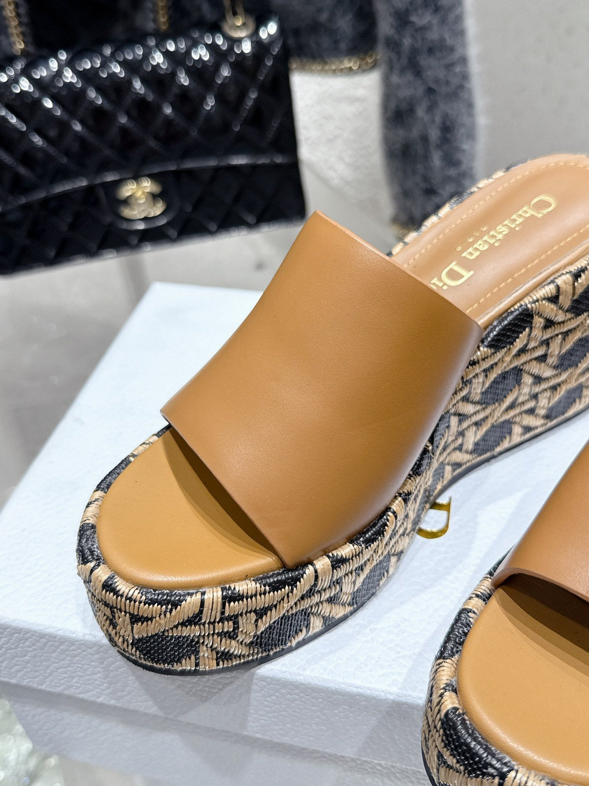 CD Attitude Wedge Sandals Beige in Cowhide 598184