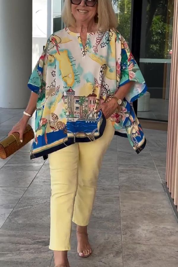 Unique Printed Casual Half Sleeve Loose Top