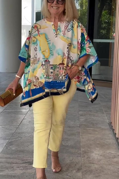 Unique Printed Casual Half Sleeve Loose Top
