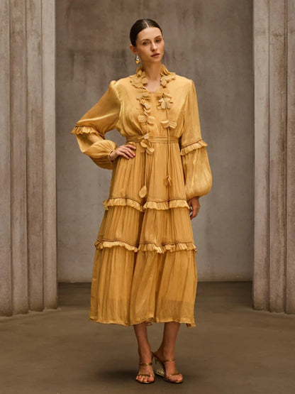 Vivienne Tiered Floral-Appliqué Chiffon Midi Dress
