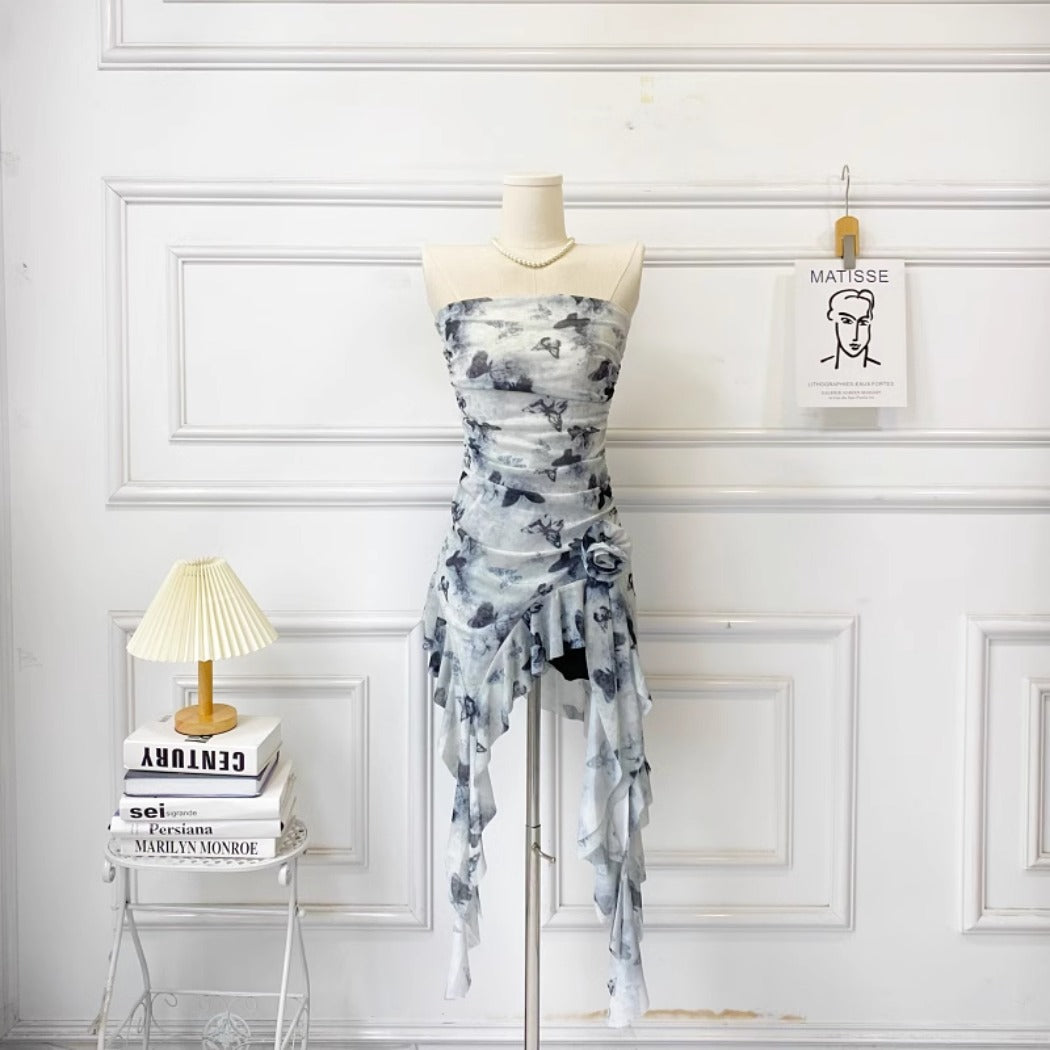 Vesty - Ruffled Asymmetrical Slim-Fit Bustier Dress