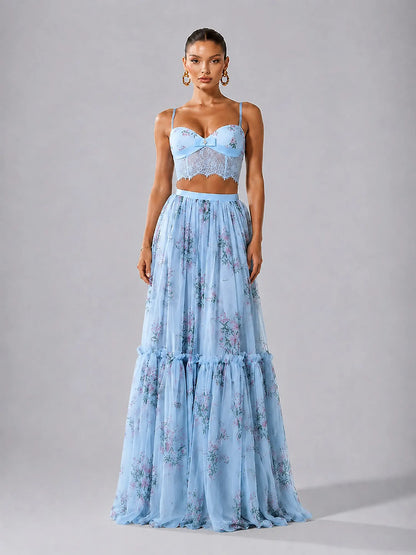 Cyra Chiffon Floral Print Maxi Skirt Set