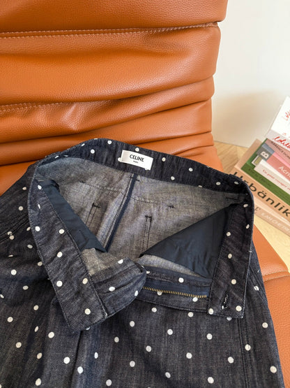 Celine 25 Polka-dot Pants Navy Blue Cotton