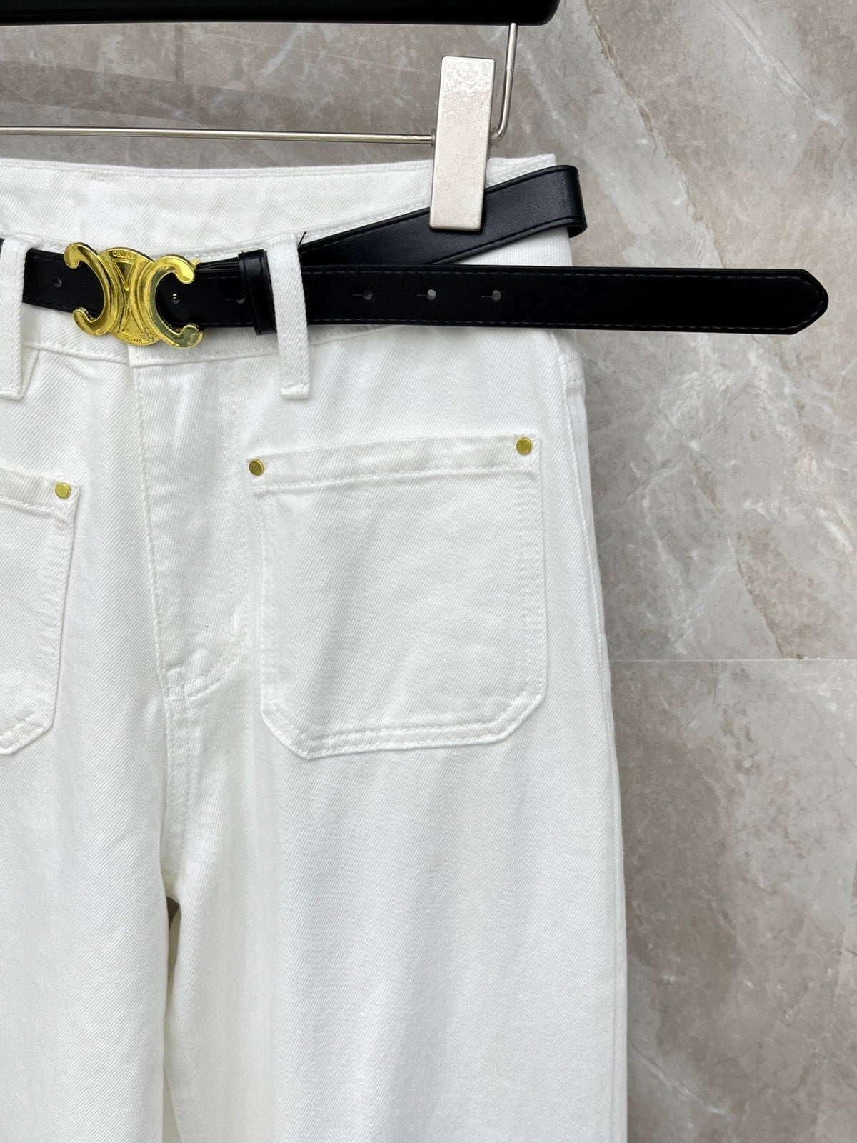 Celine 26S Patch Pocket Wide-Leg Jeans Cream White Demin 351184