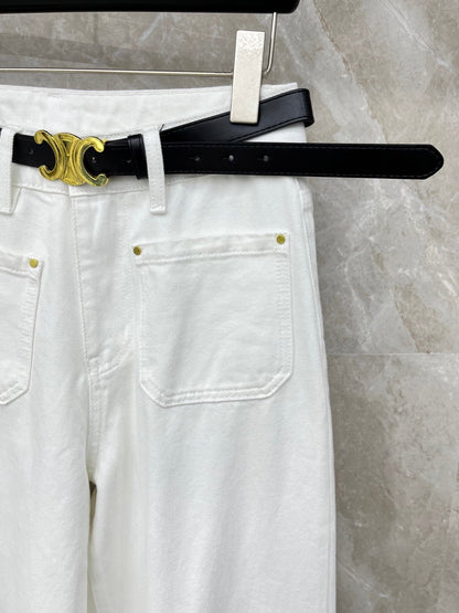 Celine 26S Patch Pocket Wide-Leg Jeans Cream White Demin 351184