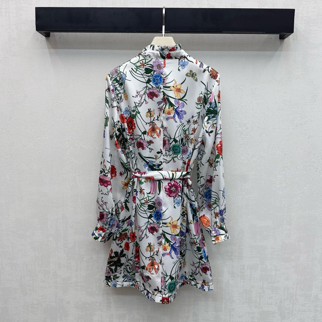 GG SS26 Flora Print Mini Dress White Multicolor Silk 351773