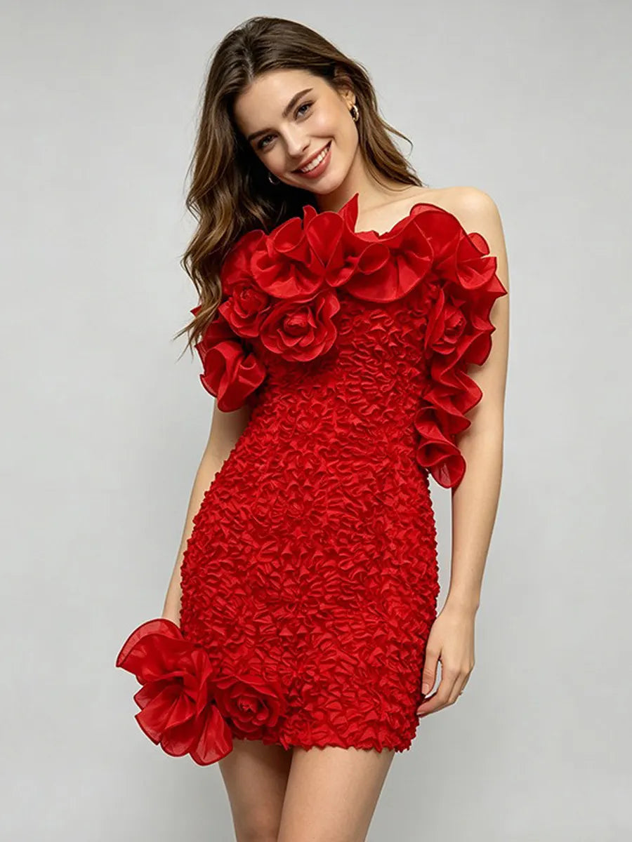 Karina Sexy 3D Floral Strapless Mini Dress