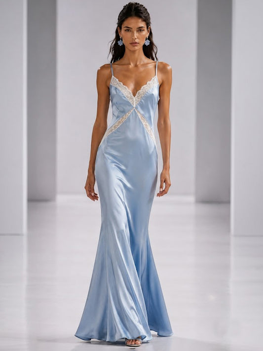 Aurora Lace-Panelled Satin Maxi Dress
