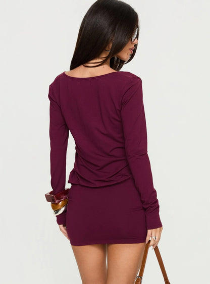 Mihiro Plunge Mini Dress Jersey Deep Purple