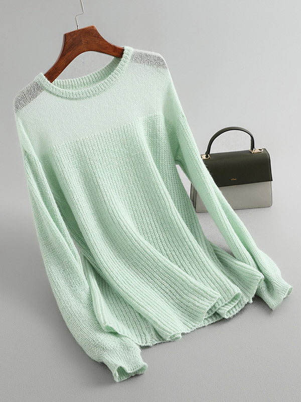 Urban Loose Solid Color Round-Neck Sweater Top