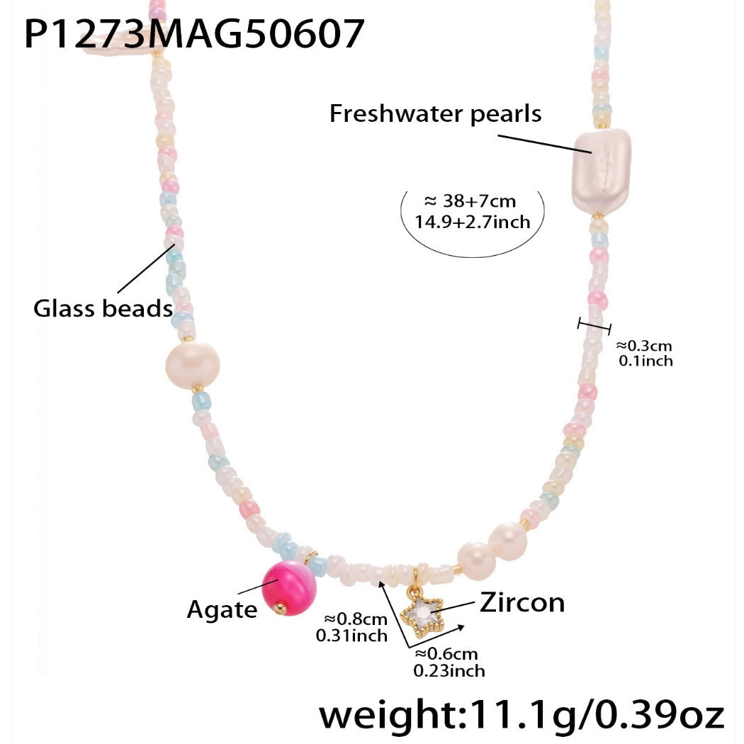Bauai - Colorful Flat Bead Pendant Necklace - Elegant &amp; Charming