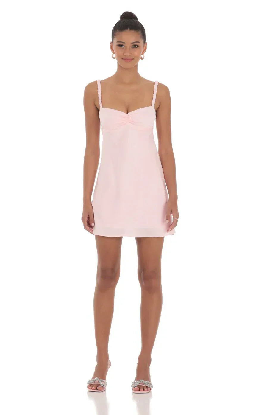 Jacquard Babydoll Satin Dress In Pink