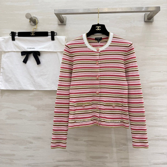 CC Button-down Striped Knit Long-Sleeve Cardigan 344741