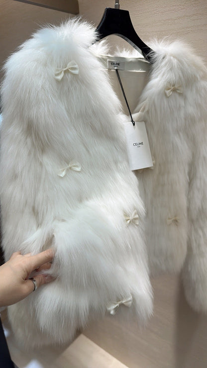 CELINE's 2025 New Fox Fur White Coat 333410