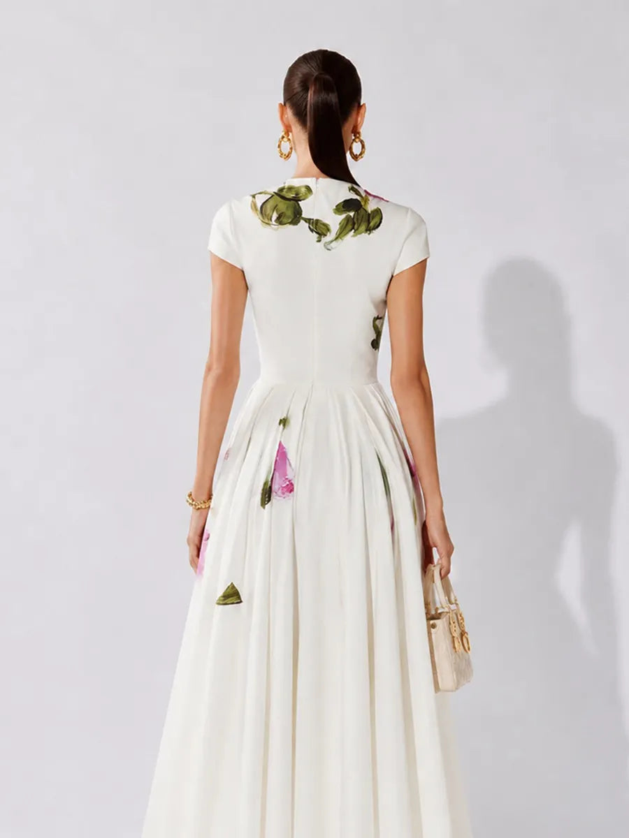 Zaria Elegant Rose-Print Midi Dress