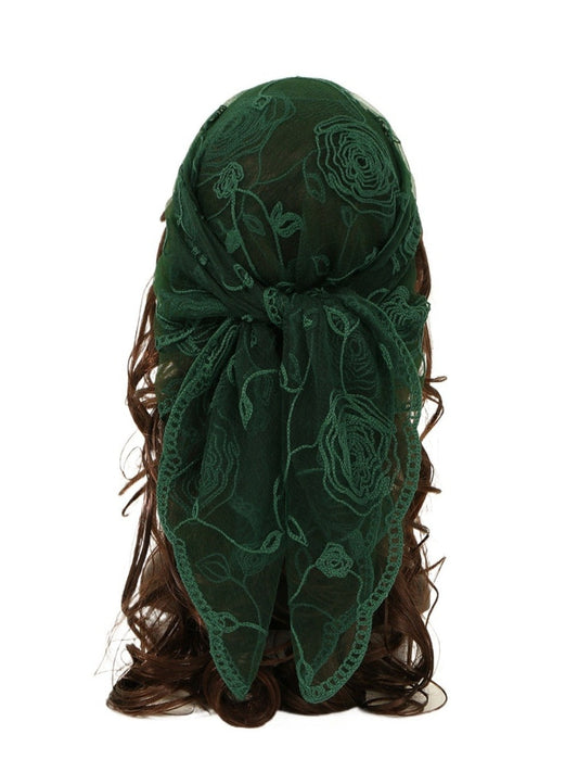 Haila - Rose Embroidery Polyester Square Scarf Shawl