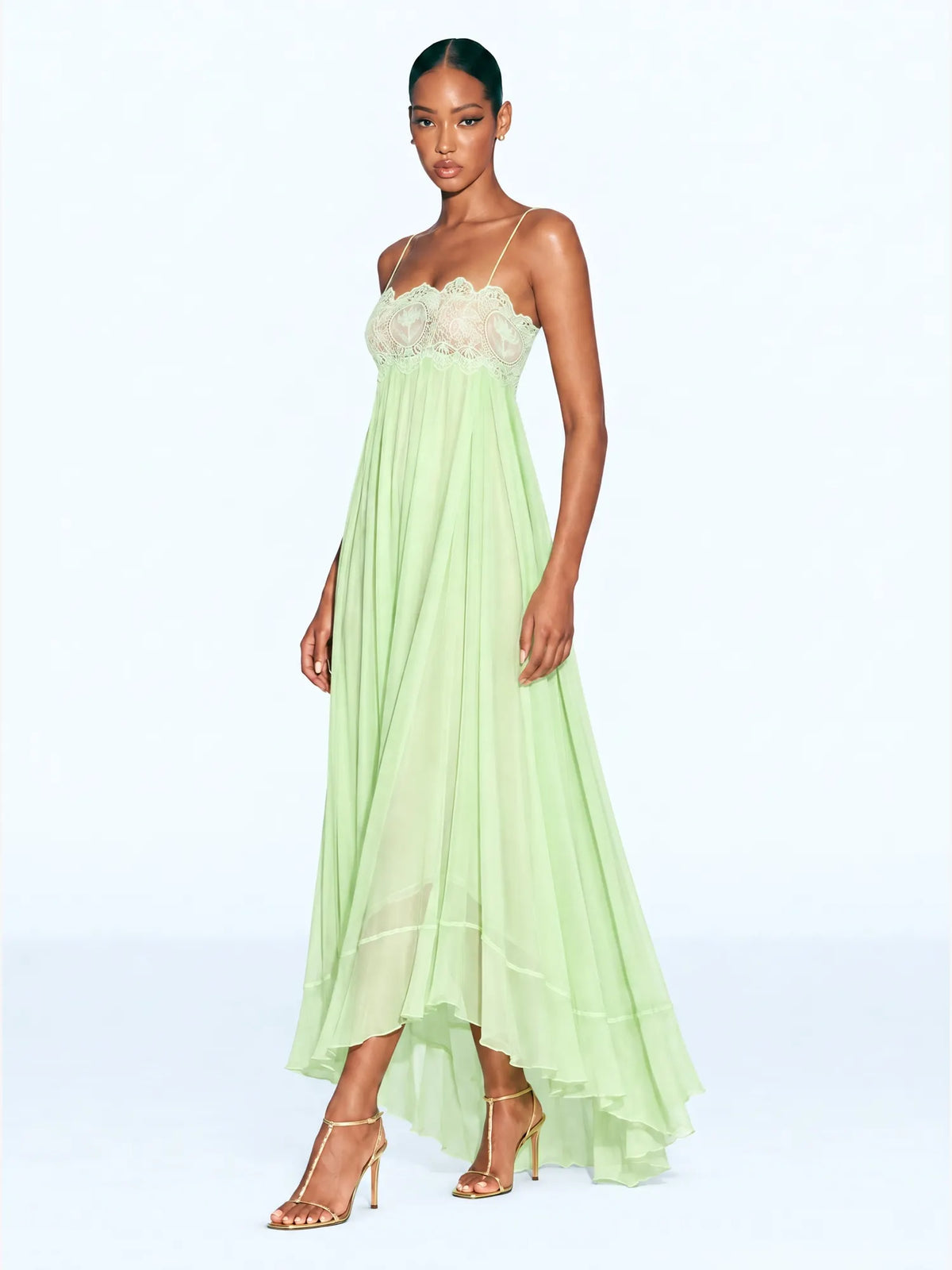 Katia Lace-Panelled Pleated Maxi Dress