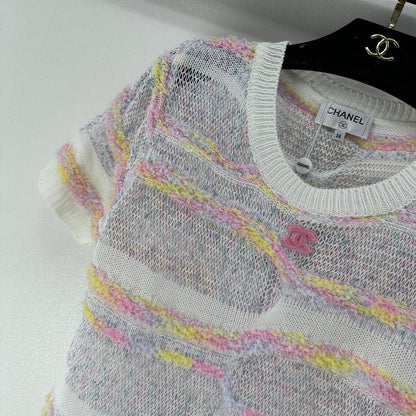CC 26S Short-sleeve Knit Cream Multicolour Wool Nylon Cashmere 349002