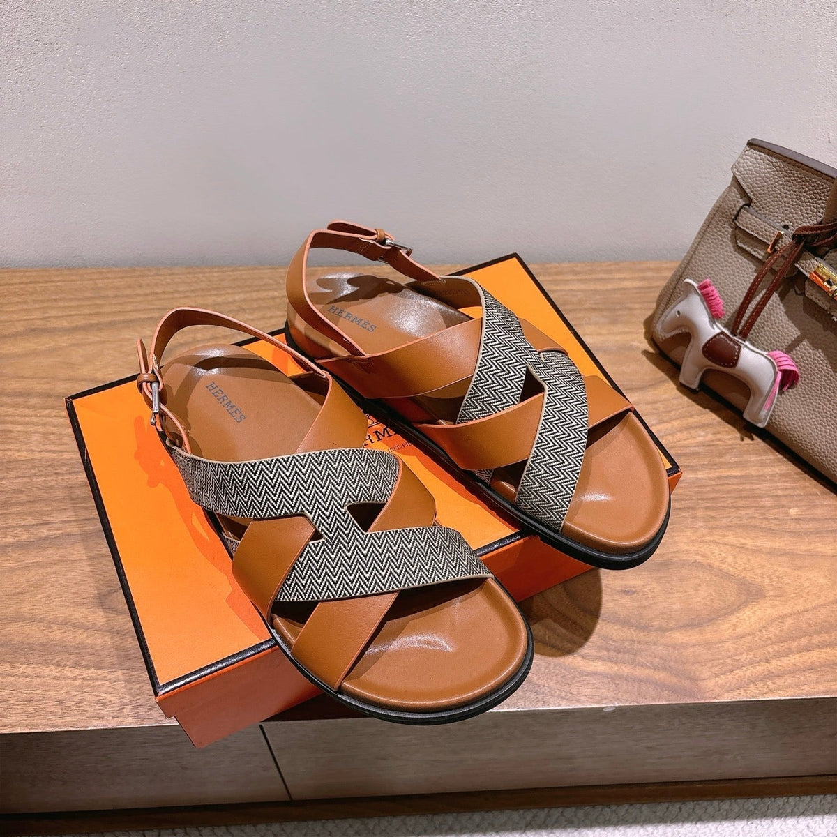 HM 25 Heracles Sandal Brown Calfskin Dark Grey Canvas