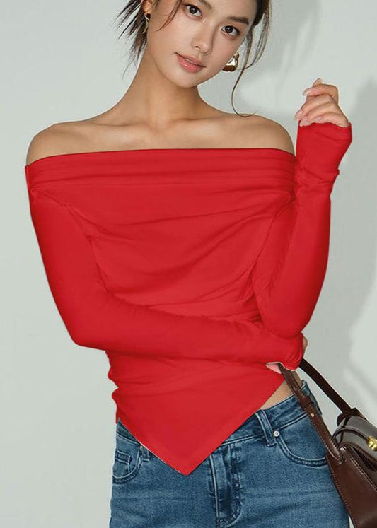 Asymmetrical Long Sleeve Top Soft Stretchy Fabric