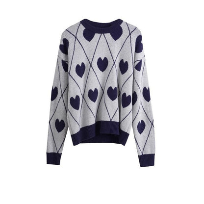 Sweet Heart Jacquard Crew Neck Knit Sweater