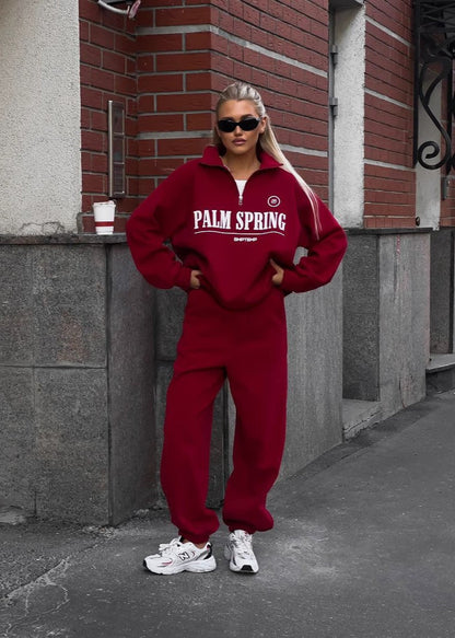 Letter Print Zip Up Sweater Set In Cozy Fabric