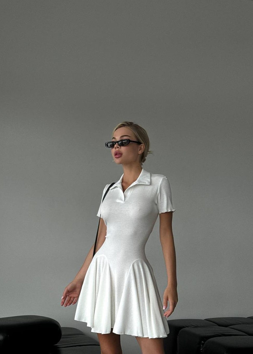 Polo Mini Dress Stretch Knit Pleated Skirt