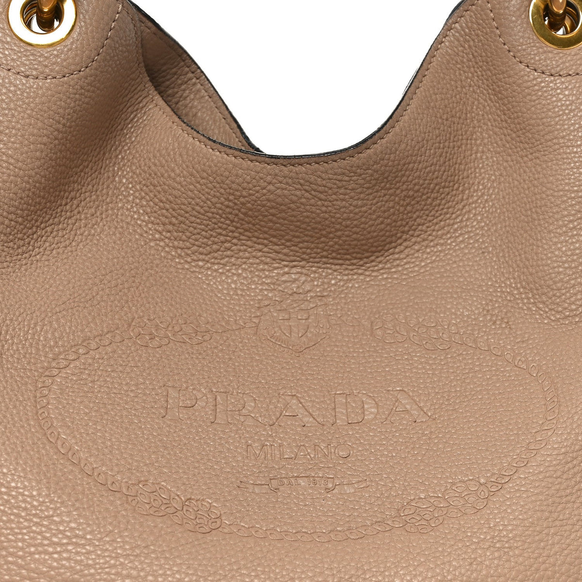 Vitello Phenix Embossed Logo Hobo Caramel
